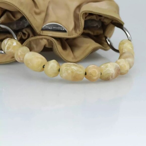 Christian Dior Maris Pearl Hand Bag Nylon Beige Silver Auth - Picture 8 of 16